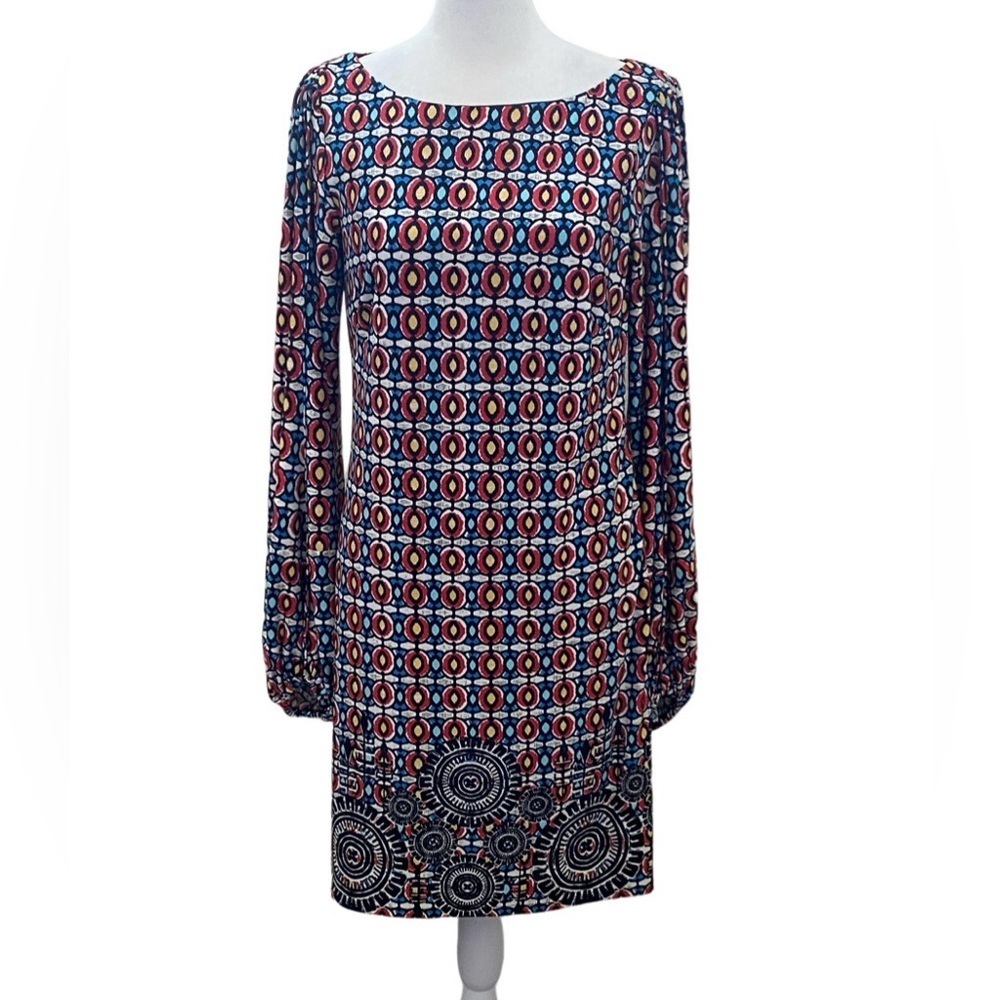 Laundry By Shelli Segal Geometric Long Split Sleeve Shift Dress. Size 4.